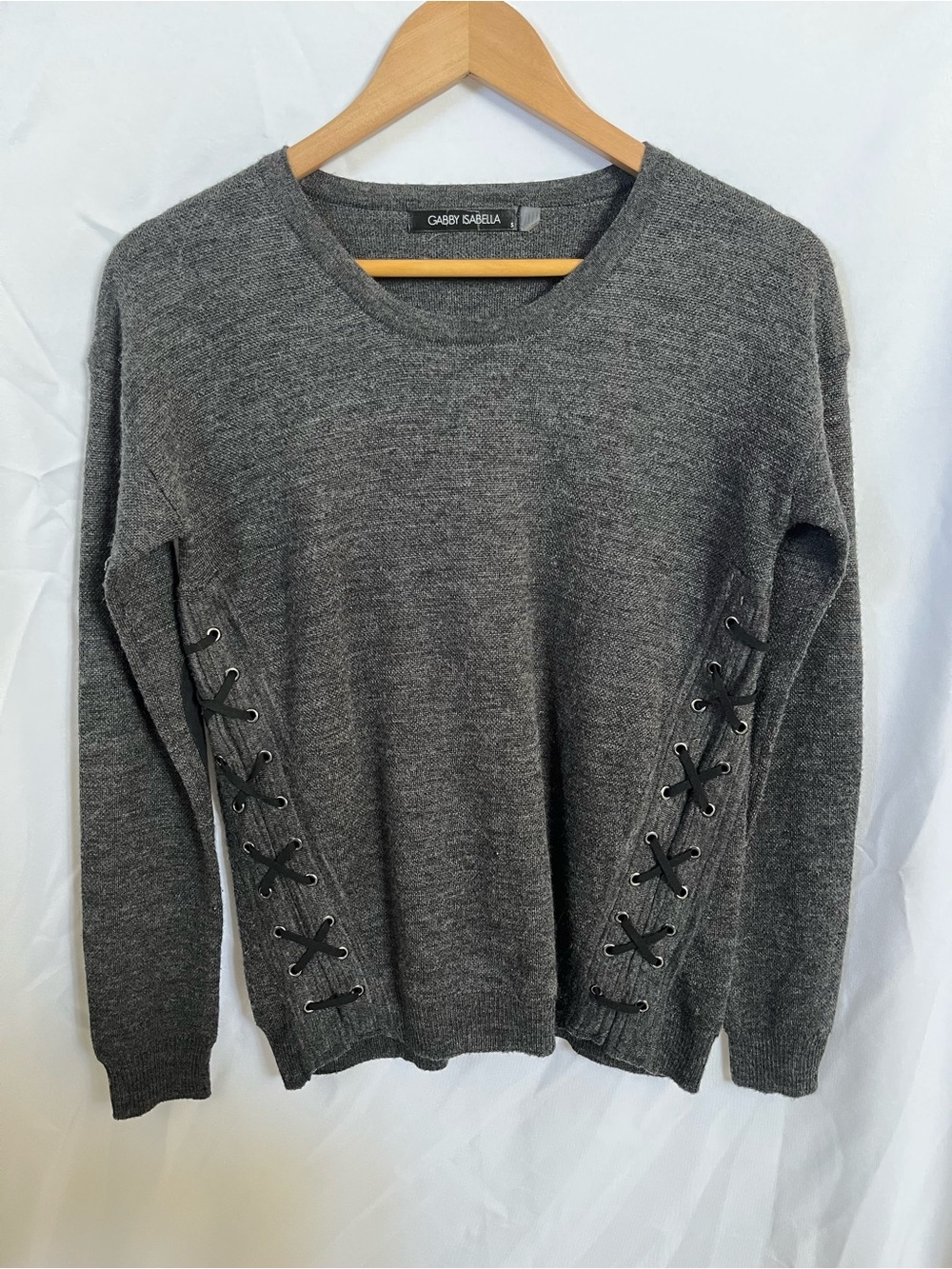 Gabby Isabella Charcoal Lace-Up Crewneck Sweater